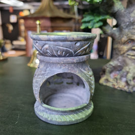 Soapstone Oil Burner - metal inlay