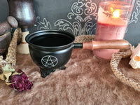Cauldron with wooden handle - tin