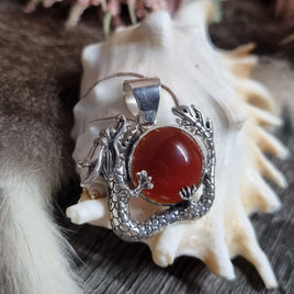 Dragon with Carnelian - Sterling Silver