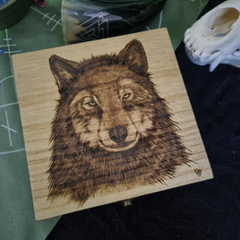 Wolf Wooden Box with latch