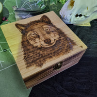 Wolf Wooden Box with latch
