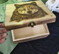 Wolf Wooden Box with latch