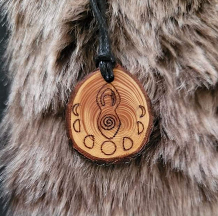 Hand burned wooden pendant
